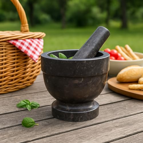 Natural Charcoal Marble Mortar & Pestle (Dark Gray / 5.9" Diam. x 5.75" H)
