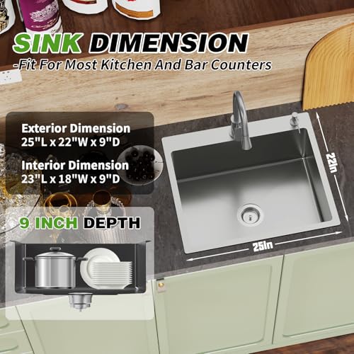25x22 Inch Stainless Steel Kitchen Sink (25x22 Stainless)