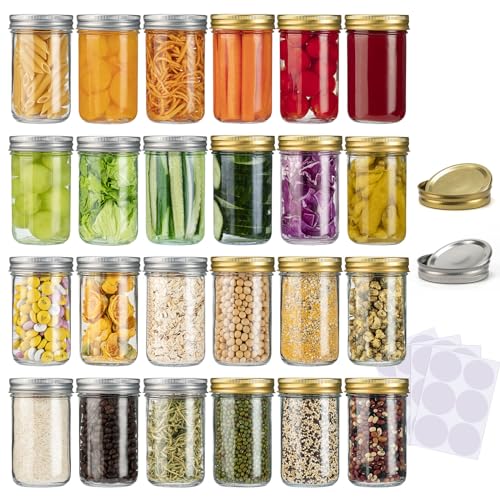 Mason Jars 8 oz 24 Pack Canning jars 8oz with Regular Lids and Bands (Clear 8 oz-24 Pack)