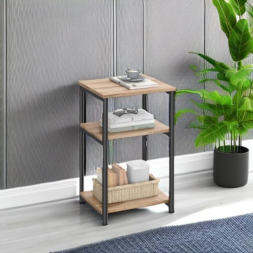 Side Table Small End Table (Camel Brown + Ink Black)