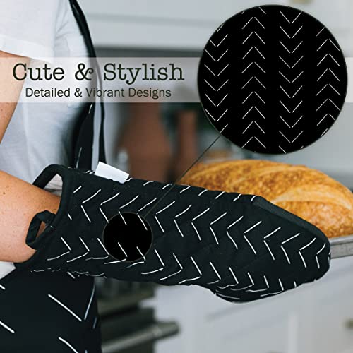 Heat Resistant Designer Kitchen Oven Mitts with Neoprene Non (Black)