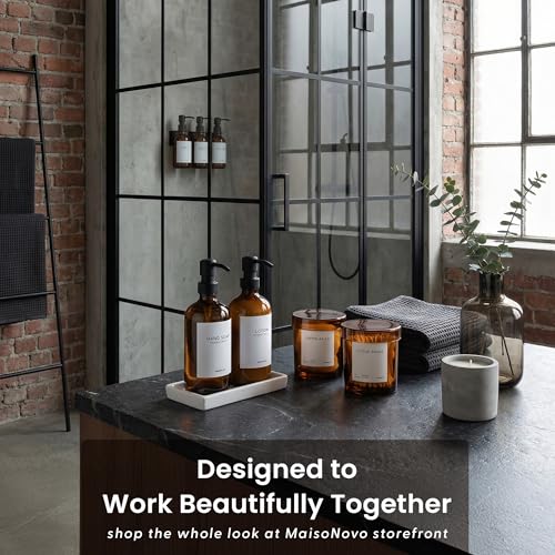 Bathroom Soap Dispenser Set (Amber Bottles Black Pumps)