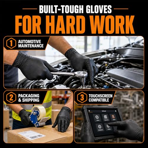 Nitrile Gloves HEAVY DUTY 7 Mil Disposable Rubber Black Gloves Small (Small)