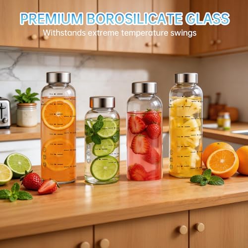 Glass Juice Bottles 6 Pack 12 oz (12 Ounces / 6 Pack Silver Lid)