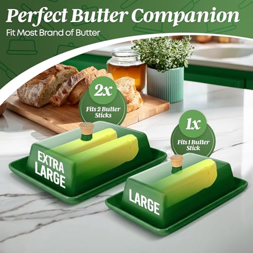 Extra Large Ceramic Butter Dish with Lid (Dark Green / Extra Large)