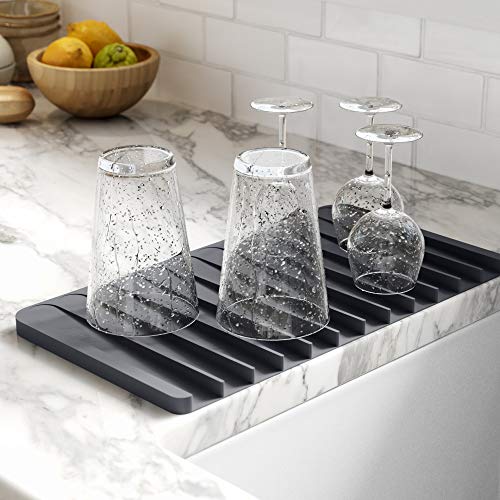 Self Draining Silicone Dish Drying Mat or Trivet for Kitchen Counter in Dark Grey (Drying Mat / Dark Grey)