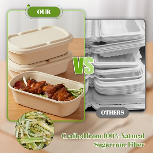 100% Eco Friendly] Disposable Food Containers with Lids (24 OZ)