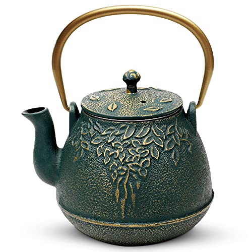 Japanese Cast Iron Tea Kettle with Infuser (1 Quarts / Dark Green)