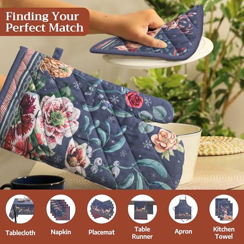 100% Cotton Oven Mitt & Pot Holder Set (086 - Christmas Joy / 7.5" x 13" & 8" x 8" (Oven Mitt & Pot Holder))