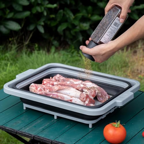 Upgraded Collapsible BBQ Prep Tub with Lid & Foldable Handle Stand