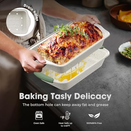 11-Piece Non-Toxic Baking Set, Stackable Nonstick Cookware, White&Green