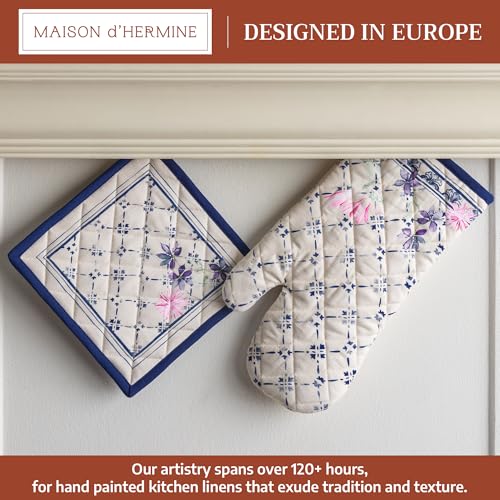 100% Cotton Oven Mitt & Pot Holder Set (015 - Faience / 7.5" x 13" & 8" x 8" (Oven Mitt & Pot Holder))