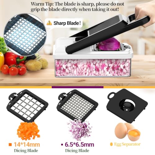 15-in-1 Vegetable Chopper 10 Blades, Veggie Cutter with Handle, Black/White (Black / 10 blades)