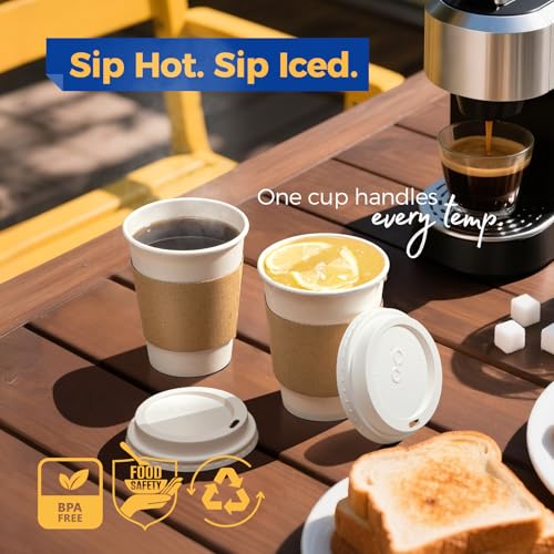 50 Pack 12 oz Disposable Coffee Cups with Lids (12 oz / Classic)
