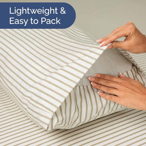 Short Queen Size 4 Piece Bed Sheet Set (44 - Beige Stripes 2 / Short Queen)