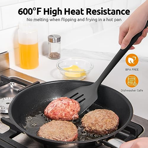 Silicone Turner Slotted Spatula (Black / 13.6")
