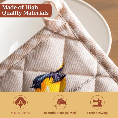 100% Cotton Oven Mitt & Pot Holder Set (003 - Birdies on Wire / 7.5" x 13" & 8" x 8" (Oven Mitt & Pot Holder))
