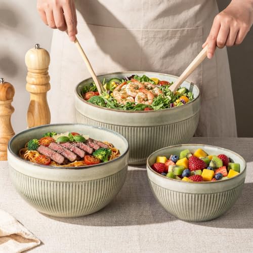 Ceramic Mixing Bowls Set of 3 (Desert Sage / Set of 3)