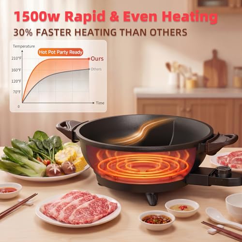 TWIN™ Dual ShabuShabu Electric Hot Pot Fast & Even Heat (Black / 4.5 Quarts)
