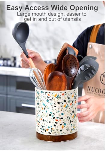 Ceramic Rotating Kitchen Utensil Holder for Countertop (Marble Pattern)