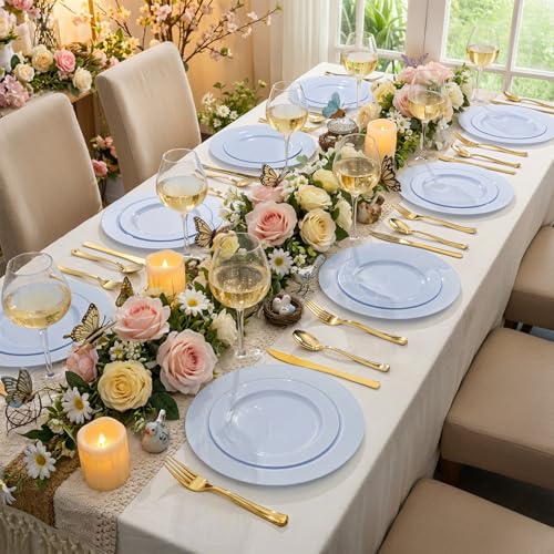 60PCS Light Blue Heavy Duty Plastic Disposable Party Plates Set (60 / Baby Blue)