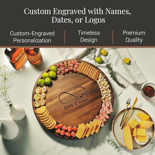 Acacia Wood Rotating Cheese Board (Round 20" with Engraving)