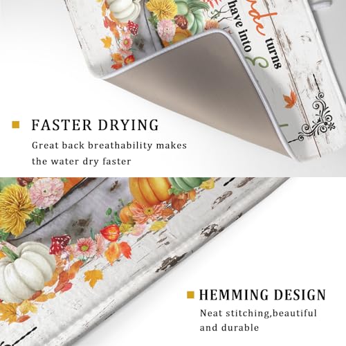White Autumn Dish Drying Mat Absorbent Fall Drying Matt Kitchen Counter 18 X 24 in Home Season Decor (Thanksgiving Fall 511 / 24" x 18")