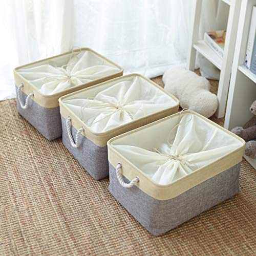 Storage Baskets for Organizing (Gold&Grey / 3PCS/X Large -17.7Lx13.8Wx9.8H)