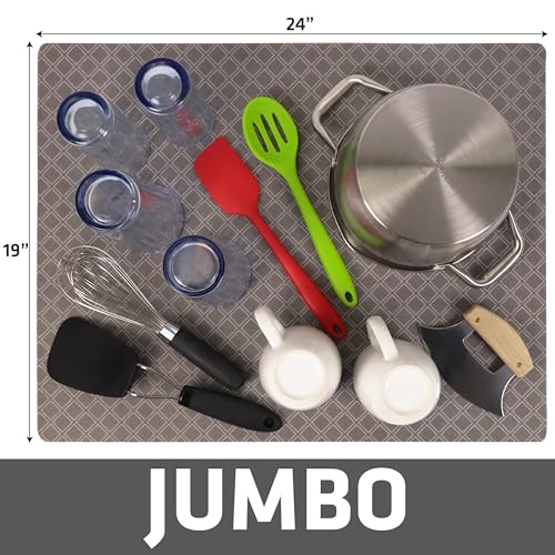 Jumbo XL Dish Drying Mat (Taupe Diamond Squares / 19" x 24")