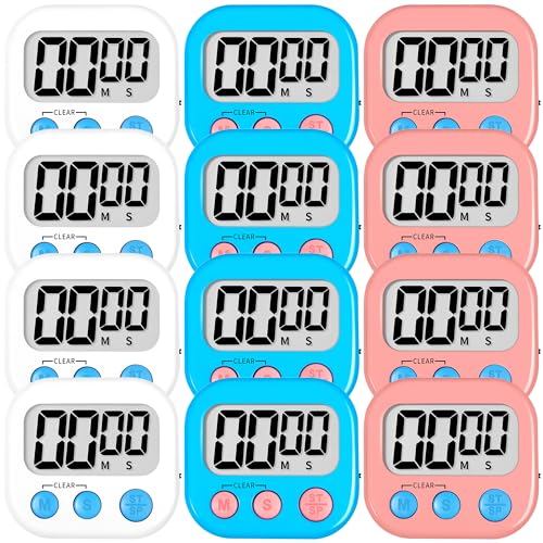 Digital Kitchen Classroom Timers for Kids Cooking 12pcs Wht Blu Pk