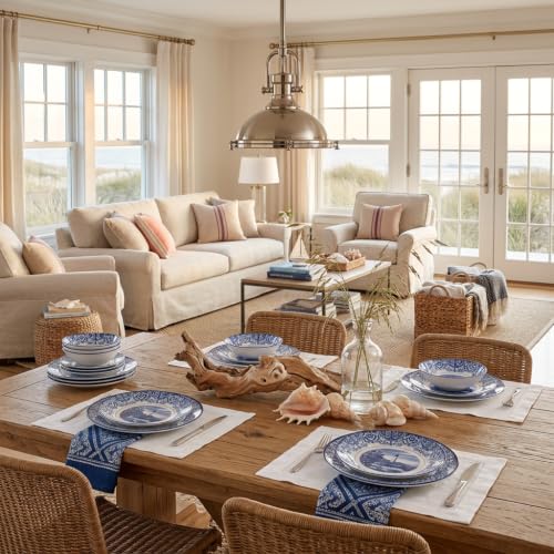 Royal 12 Piece Porcelain Dinnerware Set for 4 (Light House Dark Blue / 12)