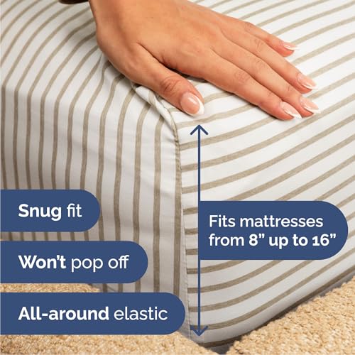 Queen Size 4 Piece Sheet Set (44 - Beige Stripes 2 / Queen)