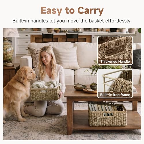 Wicker Storage Baskets for Shelves (Natural (Seagrass) / 15"L x 11"W x 6¾"H)