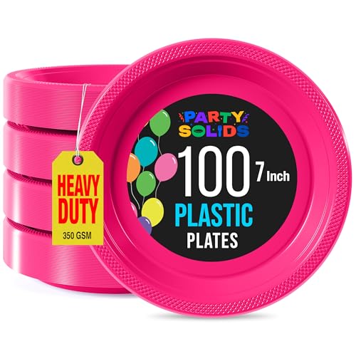 Sturdy Hot Pink Plastic Plates 7" Cake Plates 100 Pcs (7 inch / Cerise)