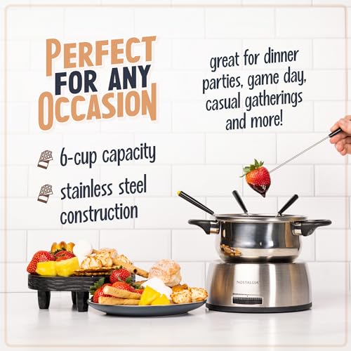 FPS200 6 Cup Stainless Steel Electric Fondue Pot with Temperature Control