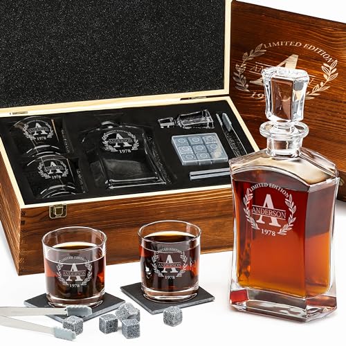 Personalized Old Fashioned Whiskey Decanter and Stones Gift Set