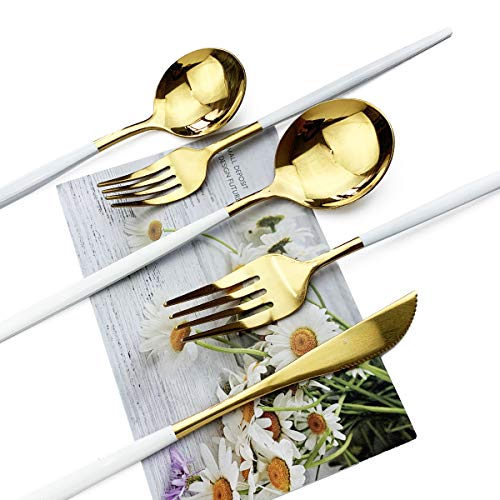 20 Piece Stainless Steel Satin Finish Flatware Set (Service for 4 / White Gold)