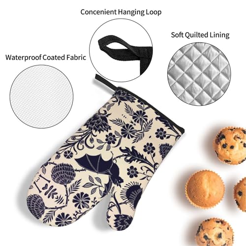 Bats and Flower Oven Mitts and Pot Holders Sets of 4 (One Size / Bats Flower)