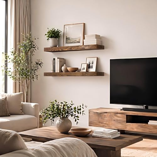 36 Inch Floating Shelves (Black Walnut / 36'' x 8''x 2''(set of 2）)