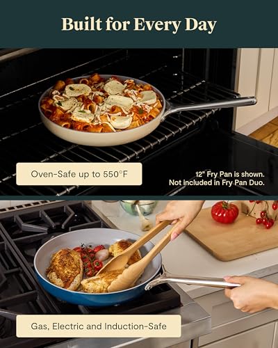 Ceramic Fry Pan Duo with Glass Lids (1x 10.5 IN & 1x 8 IN / Sage)