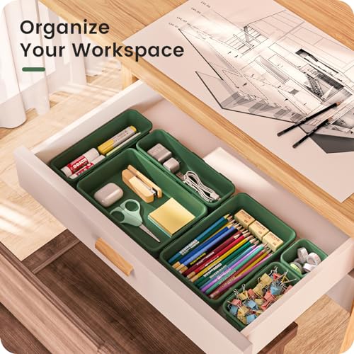 Military Grade】 Drawer Organizer for Vanity Bathroom Makeup Desk (Green)