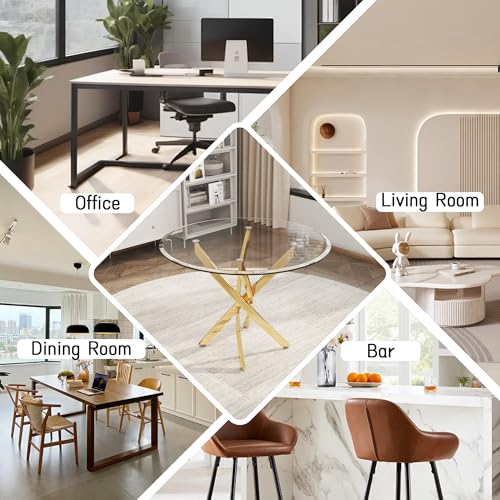 5 Piece Round Glass Dining Table Set (Round Table - 4 Gold White Chairs)