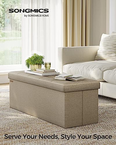 43.3 Inches Folding Storage Ottoman Bench (Camel Brown / 15"D x 43"W x 15"H (without Flipping Lid))