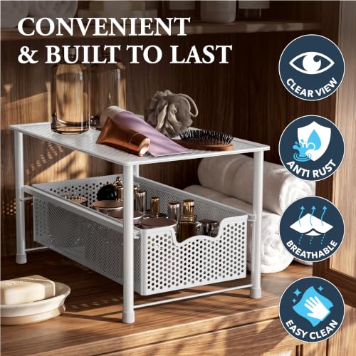 Stackable Under Sink Sliding Basket Drawer (White)