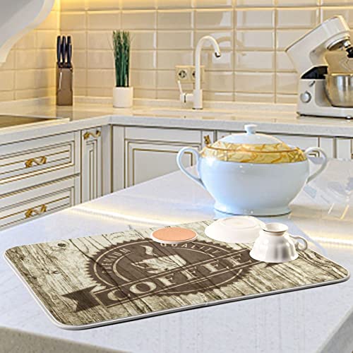 Super Absorbent Dish Drying Mat (Retro Coffee Old Beans Vintage Wood / 18" x 24")