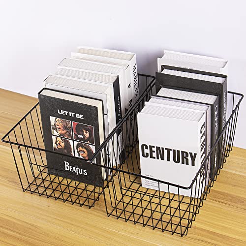 16inch Freezer Wire Storage Organizer Baskets (15.9in x 9.8in x 7in(4Pack) / Black, 4Pack)