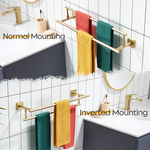 24 Inch Towel Bars Double Bath Towel Rails Bathroom Holder Racks for Cabinet Kitchen Brushed Gold Stainless Steel B5009BG (Brushed Gold / 24-Inch)