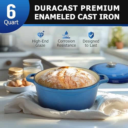 Mueller 6qt Enameled Cast Iron Dutch Oven (6 Quart -Round / Aqua Blue)