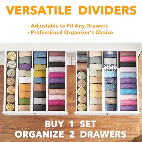Bamboo Dresser Drawer Dividers 6 Pack (4.65''H, 12.5''-17''L / WHITE)