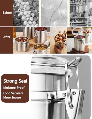 Coffee Canister 4 Pcs Stainless Steel Food Container with Clear Lids Airtight Container Stackable Canisters Kitchen Pantry Storage for Cereal (1.8L Silver-4)